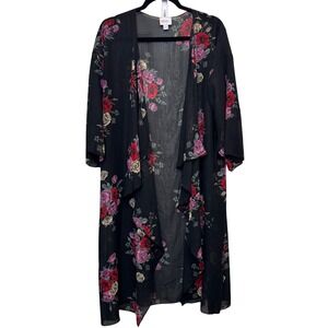 LuLaRoe Womens Kimono L Oversized Black Floral Sheer Chiffon Shirley Boho Wrap